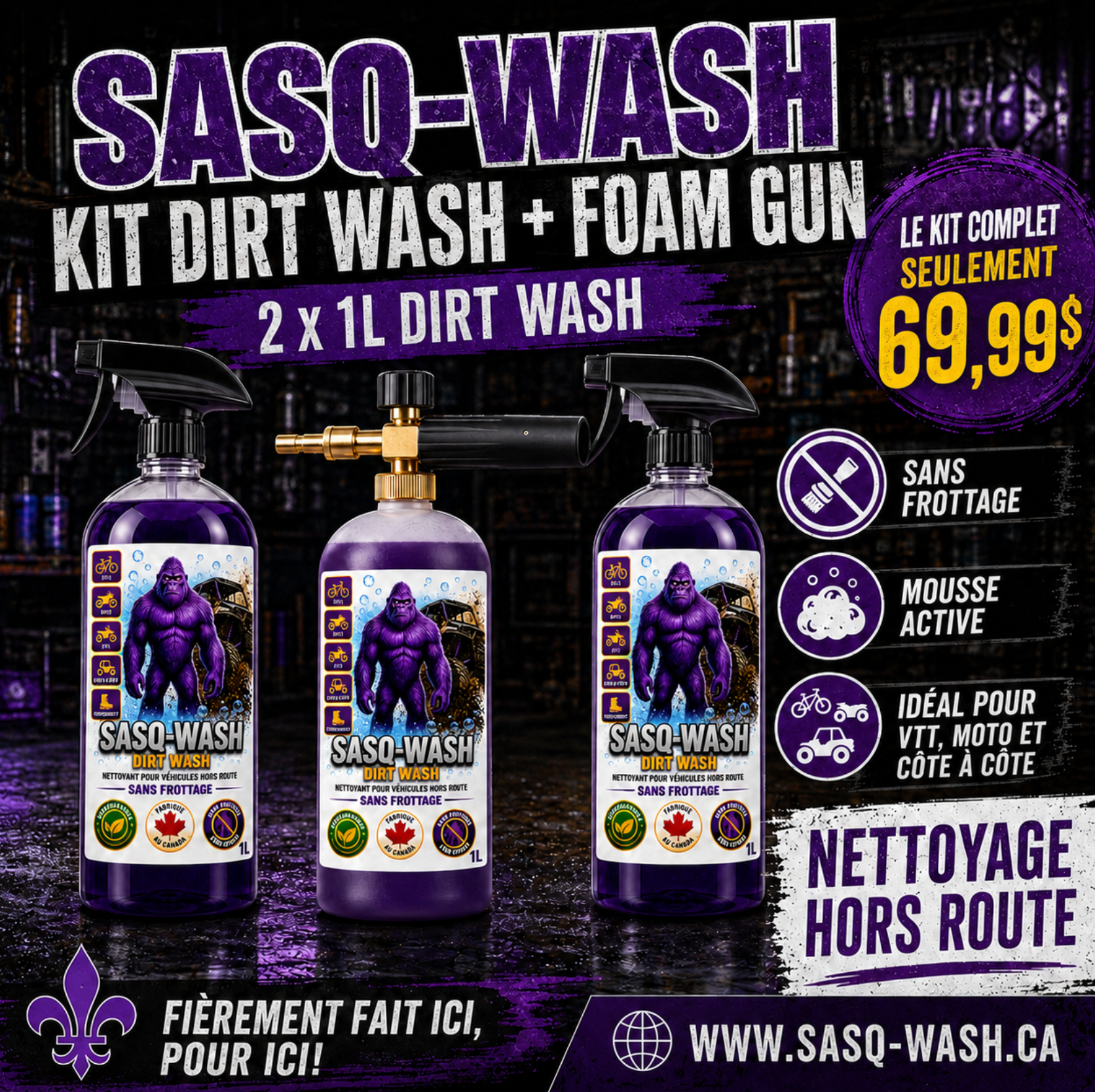 KIT DIRT WASH - 2 X 1L + FOAM GUN - SASQ-WASH